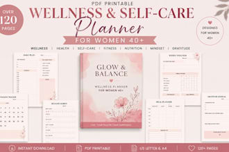 design editable canva wellness planner, self care journal and wellness tracker