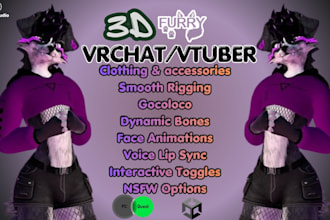 create custom furry vtuber model, vrchat avatar, and 3d character for pc