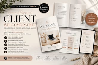 creatively design client welcome packet, canva onboarding guide, pricing guide