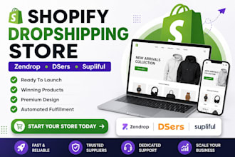 shopify dropshipping store design shopify store  SEO setup supliful dsers zendro