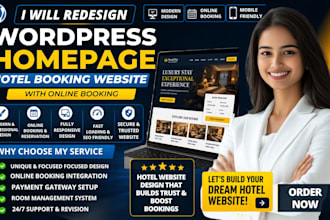 redesign wordpress homepage hotel booking website with online booking