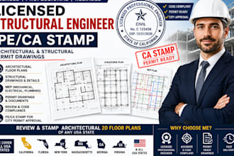 licensed pe ca stamp architectural  structural permit drawings USA