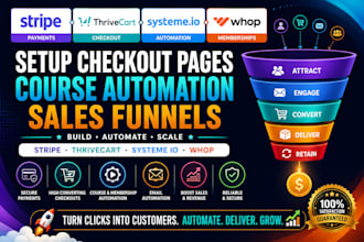 setup stripe thrivecart systeme io whop checkout page course automation funnels