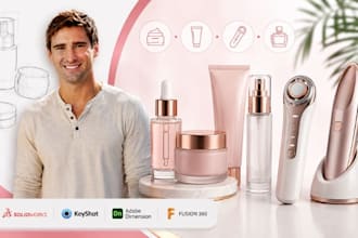 design cosmetic packaging, beauty device rendering for makeup, skincare brands