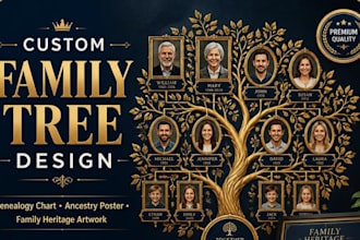 design a custom family tree chart, genealogy poster and ancestry artwork