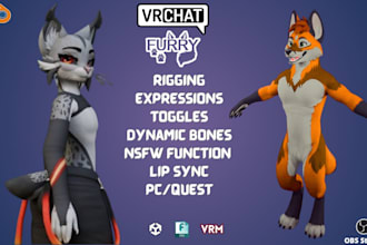 do professional vrchat avatar rigging, vtuber model, 3d avatar, vr character