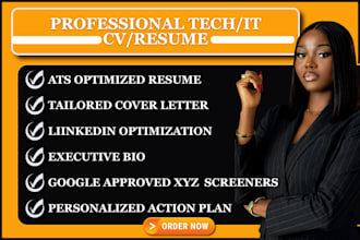 write an ats optimized tech resume, CV and cover letter