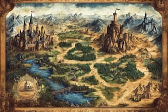 fantasy map, map, illustration, isometric map