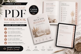 design interactive PDF workbook, clickable guide and canva ebook