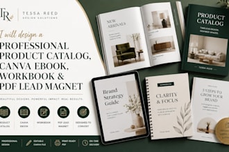 design a professional product catalog, canva ebook, workbook and PDF lead