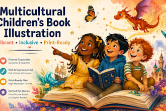 multicultural children book illustration, picture book story book art