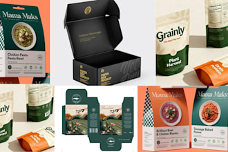 design product packaging, mailer box, label design, food box design with dieline