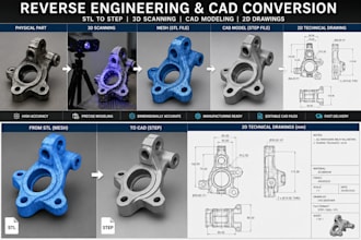 do reverse engineering and convert stl to step cad model
