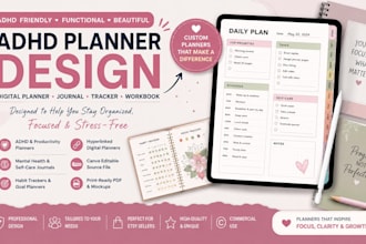 design custom etsy adhd planner journal hyperlinked digital planner etsy shop
