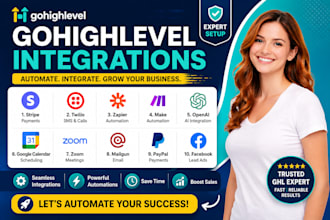 integrate gohighlevel with stripe, twilio, zapier, make, calendars zoom, openai