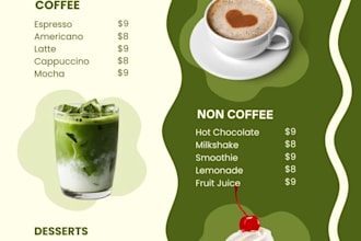 design beverage and cafe menu in 10 hours