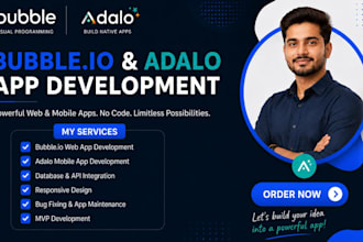 build no code app, mobile app using bubble io, adalo, flutterflow or glide mvp