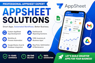 fix or create app on appsheet  from excel or googlsheet airtable xano and coda