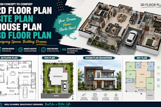 design 2d floor plan, site plan, house plan, 3d floor plan for residence home