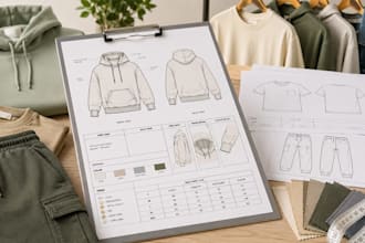 design hoodie tech pack, fashion tech pack, apparel tech pack, flat sketch