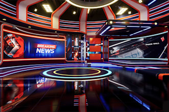 do 3d private, commercial news studio, tv programs set, tv shows studio design