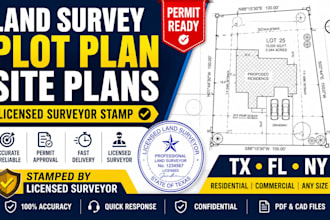 draw plot plan, site plan and land survey with licensed surveyor stamp for tx fl