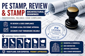 pe stamp, review and stamp architectural drawings in USA nj, ca, fl, tx, ga, wa