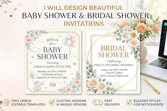 design baby shower and bridal shower canva intivations