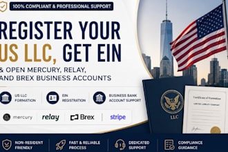 register your US llc ein open mercury relay brex business accounts