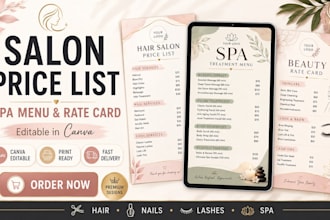 design beauty salon price list, spa menu and editable rate card and flyer