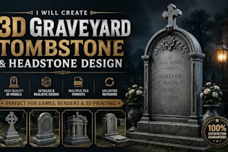 create 3d graveyard, tombstone, headstone design