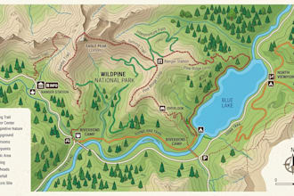 design trail map, hiking map, park map, outdoor recreation map and guide map