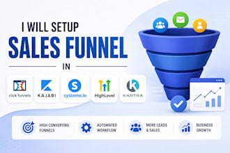 setup sales funnel in clickfunnels, kajabi, systeme io, gohighlevel, kartra