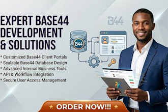 design a base44 client portal, base44 database, and base44 tool full stack dev