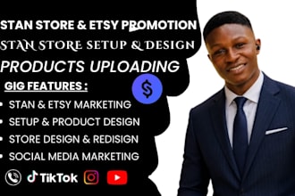 setup and  design stan store, payhip, stan store marketing for digital products