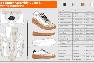 create shoe upper assembly guide and technical drawing