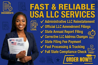 file USA llc reinstatement, llc amendment, annual report  llc address change