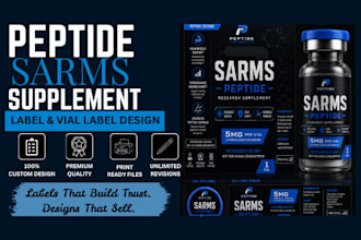 design custom peptide sarms label, vial label supplement product label design