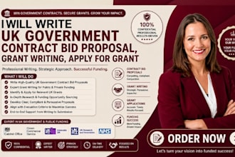 write UK government contract bid proposal, grant writing, apply for grant