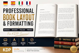 format and design german manuscript, spanish, italian book layout design for kdp