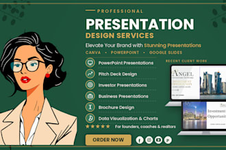 design an investor pitch deck, canva presentation and powerpoint