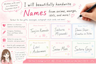 handwrite your favorite character name in japanese