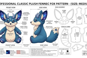 design custom plushie reference sheet stuffed animal character ych concept art
