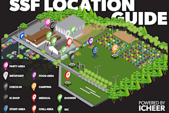 design an isometric event map, festival map, campground map and site plan