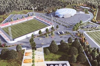 design 3d sport complex, padel court, stadium, baseball field, tennis cgi render