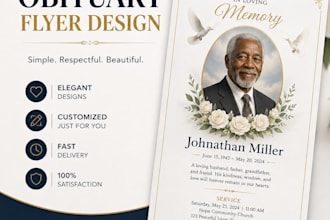 create a modern funeral flyer, obituary  card, funeral program, memorial program