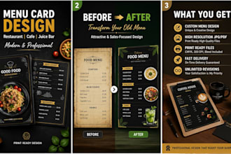 design a professional restaurant menu card for your business