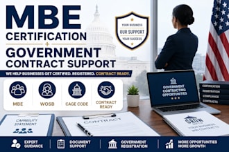 help with mbe certification, cage code, wosb, government contract setup