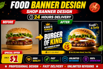 design eye catching food shop banners in 24 hours