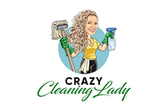 design professional crazy cleaning lady logo